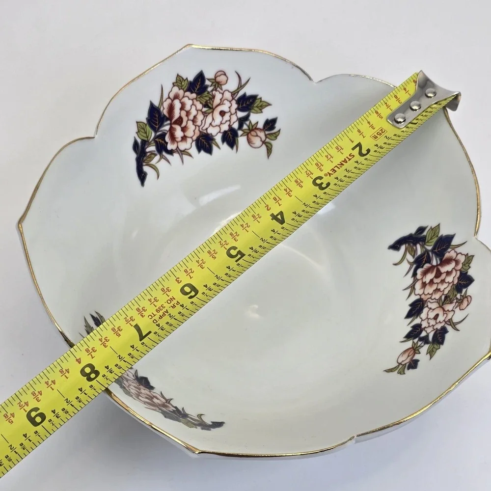Vintage Imari Ware Japan Scalloped Porcelain Serving Bowl Gold Trim Floral 8